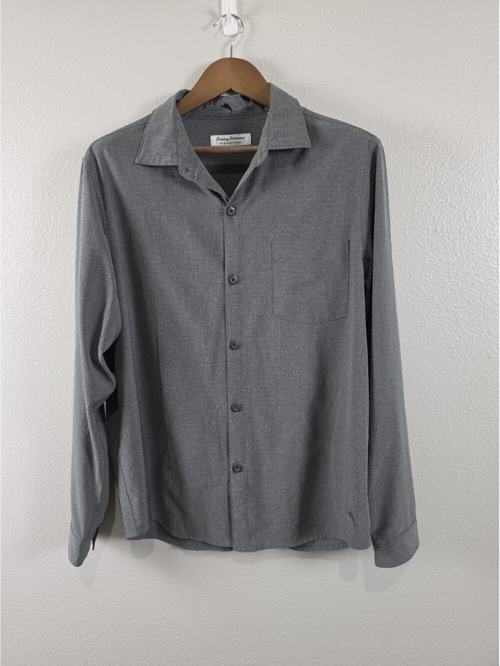 Mens Tommy Bahama Large Grey Button Up Long Sleeve Light Weight